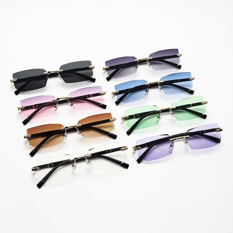 Trendy Rimless Sunglasses for Men Women Fashion Frameless Rectangle Sun Glasses Retro Shades Summer Traveling UV400 Eyewear