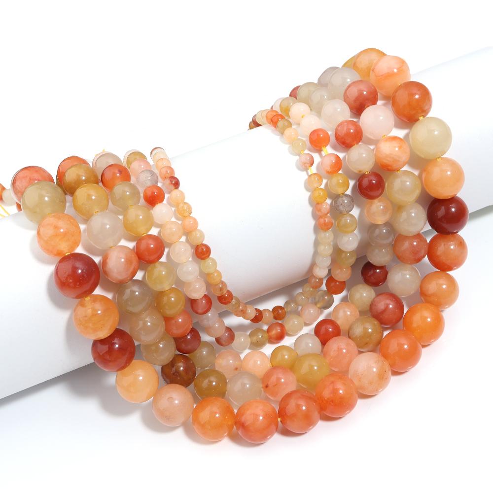 Natural Jades Stone Beads 4 6 8 10 12mm Lighter Imperial Jade Orange Round Loose Beads For DIY Jewelry Making Bracelets Necklace