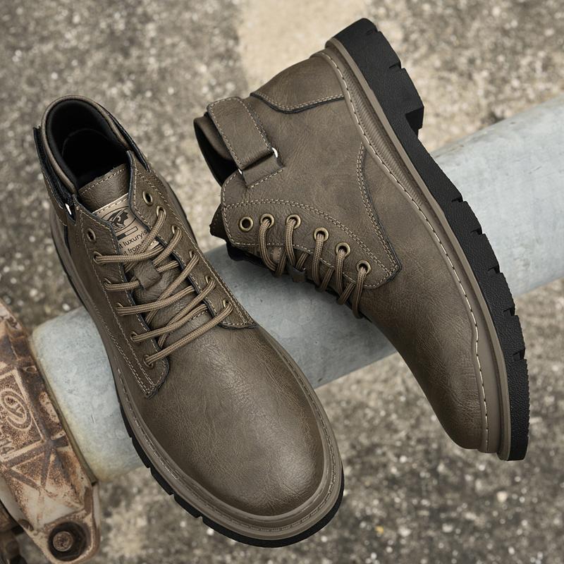 FashionGenuine Leather Men's Motorcycle Boots Luxury Brand Male Ankle Boots Retro Handmade Lace Up Shoes High Top Man Walking Footwear