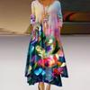 Vintage Floral Print Loose A Line Maxi Dress with Pockets V Neck Layered Hem Spring Fall Daily Work Party Dress