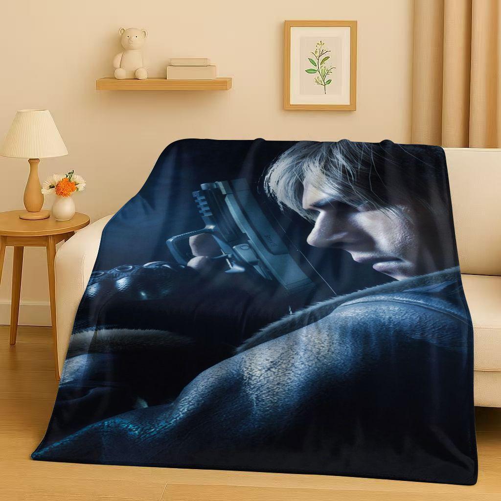Leon R-Resident Evil Game Cartoon Gamer Flannel Blanket,Ultra Soft Warm Plush Throw for Home Bedroom Bed Sofa Cover Picnic Kids