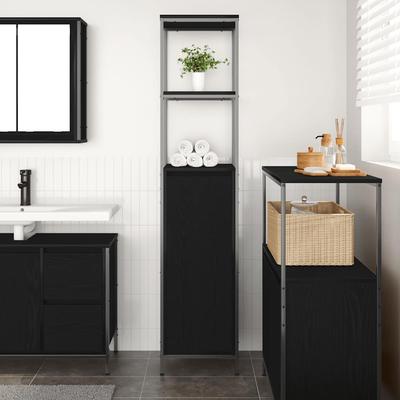 Bathroom Cabinet with Shelves Black Oak Effect 36 X 35 X 165 Cm