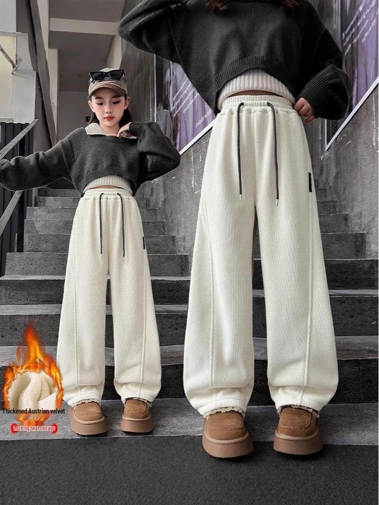 Girls' Plush Corduroy Pants - Autumn Winter 2025 - Thick, Loose, Casual Stylish Children's Wear