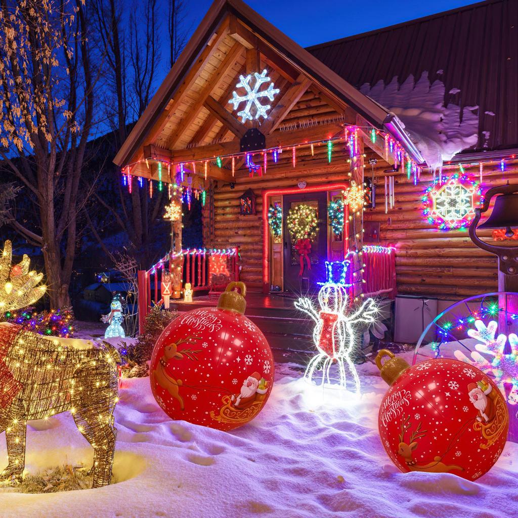Inflatable Christmas Yard Decorations 24 Inch Ball Christmas Ornament With Light 16 Colors Giant Ornament For Garden Lawn Yard