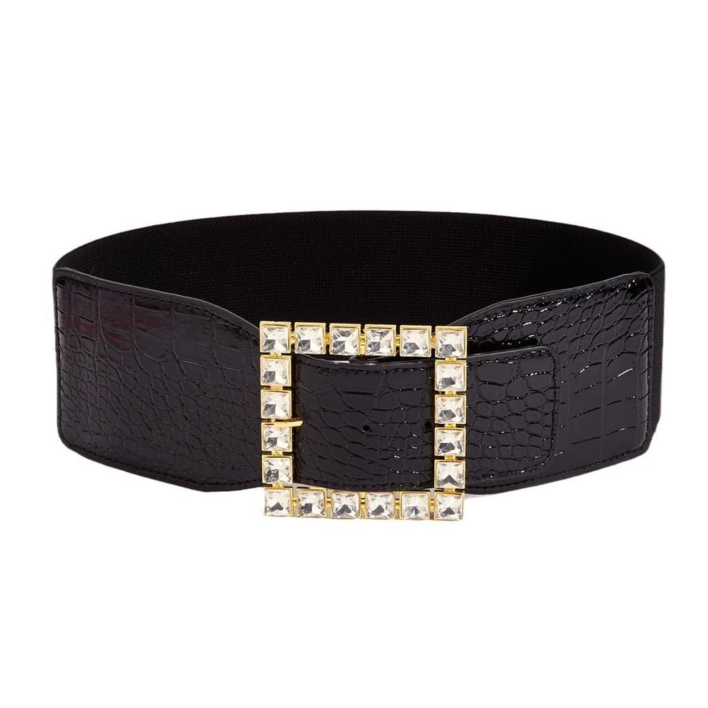 Winter Leather Wide Belt With Diamond Pattern Buckle For Women Dress And Belt Fashion