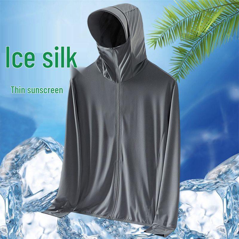 Men's Summer Hooded Ultra-Thin Ice Silk Sun Protection Windbreaker for Outdoor Fishing