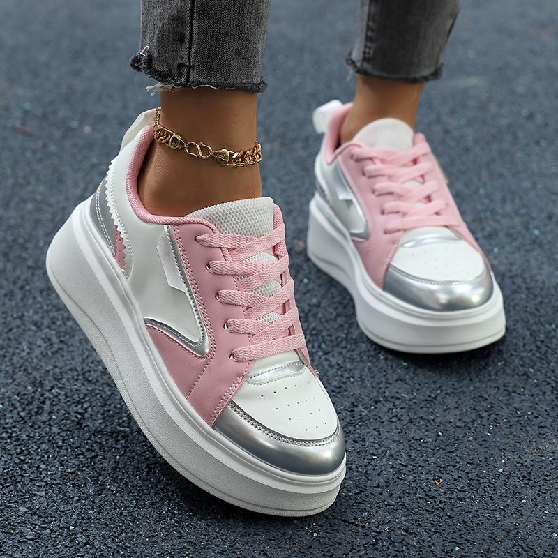 White Platform Women's Sneakers  Spring Lace-Up Thick Bottom Vulcanize Shoes Woman Pu Leather Breathable Sports Shoes Ladies
