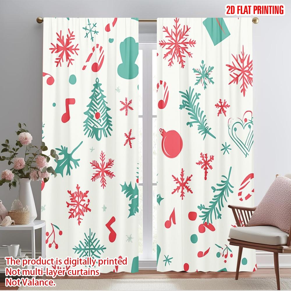 

2pcs,2D plane printing Curtain Popular Christmas Bell Snowflake Holly Tree Polyester Easy Install (without rod) Holiday Ldeal 52.50×116.00 CM 2pcs