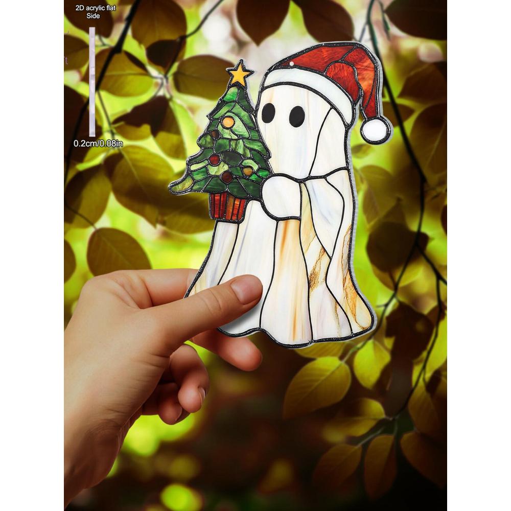 1pc Acrylic Christmas Ghost Sun Catcher, Santa Hat&Christmas Tree Hanging Ornament, Window Decor Pendant
