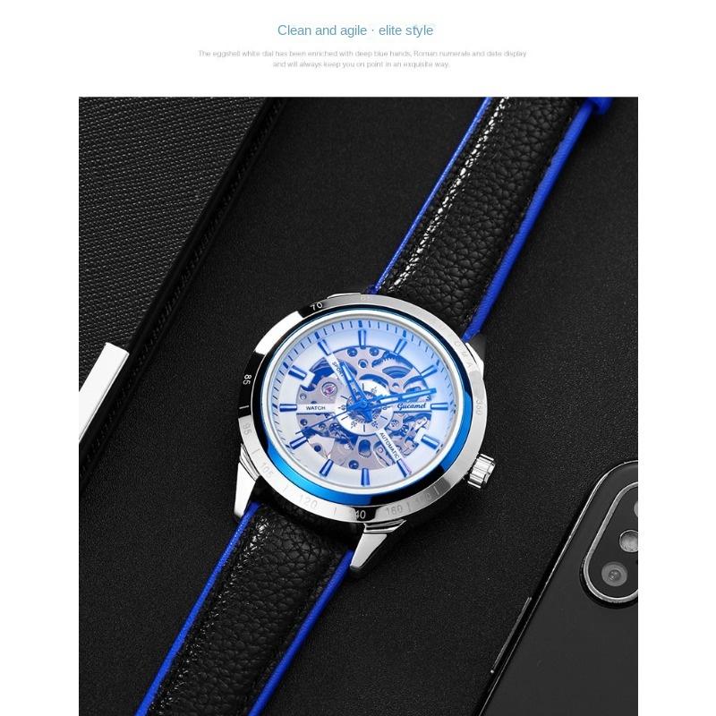 GUCAMEL Business Fashion Handstück Leder mit hohler mechanischer Uhr