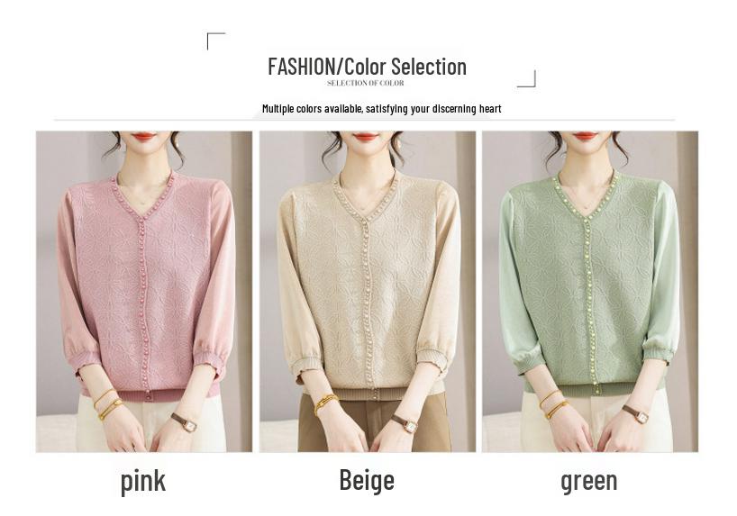 Chic Spring Gauze Sleeve Top for Stylish Middle-Aged & Elderly Women - Summer 3/4 Sleeve T-Shirt