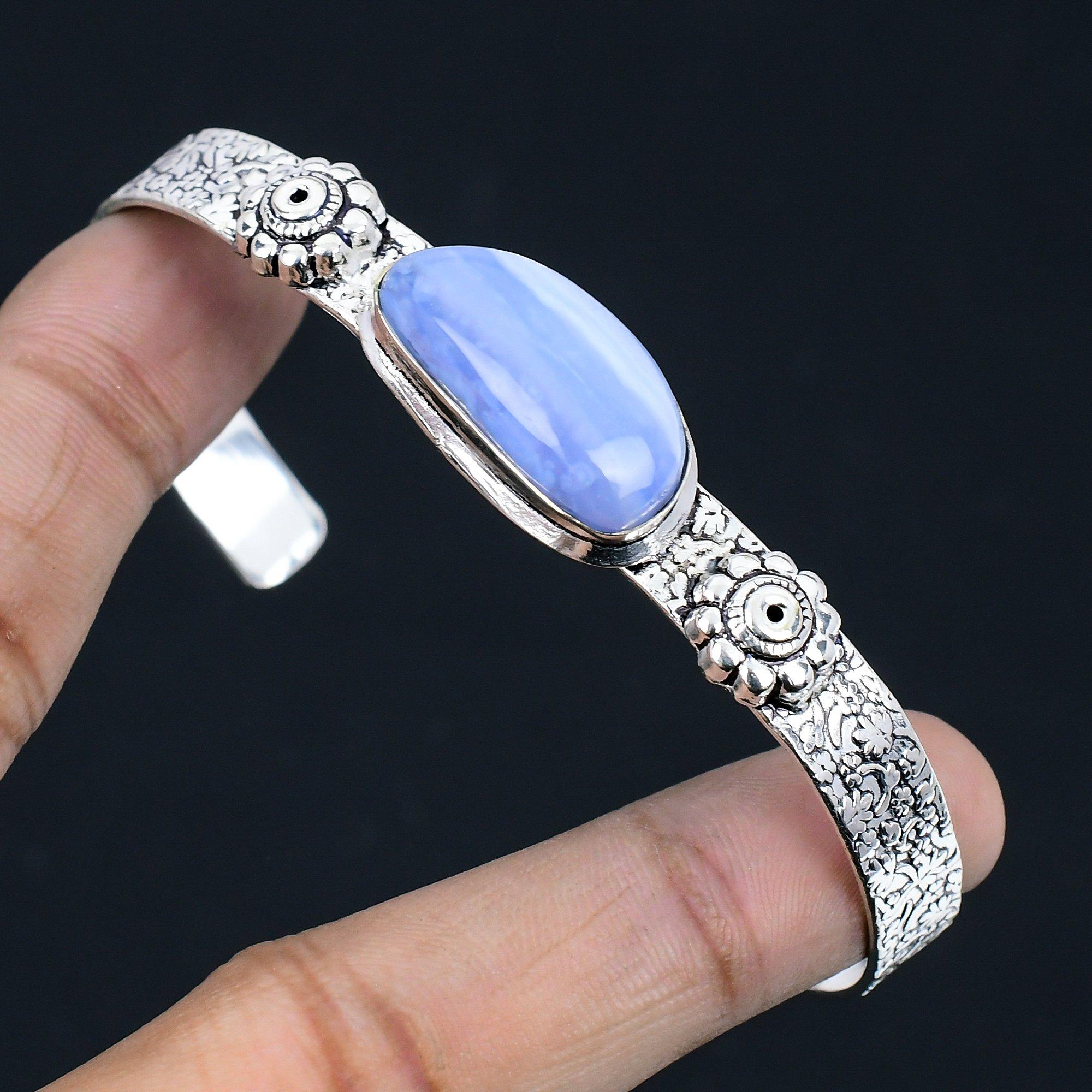 

Womens day Deal 925 Sterling Silver Owyhee Blue Opal Gemstone Art Deco Bangle Adjustable