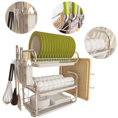 3 Tiers Dish Drainer Large Kitchen Dish Storage Shelf Kitchen Organizer Countertop Dish Drying Rack for Bowls Plates Dishes