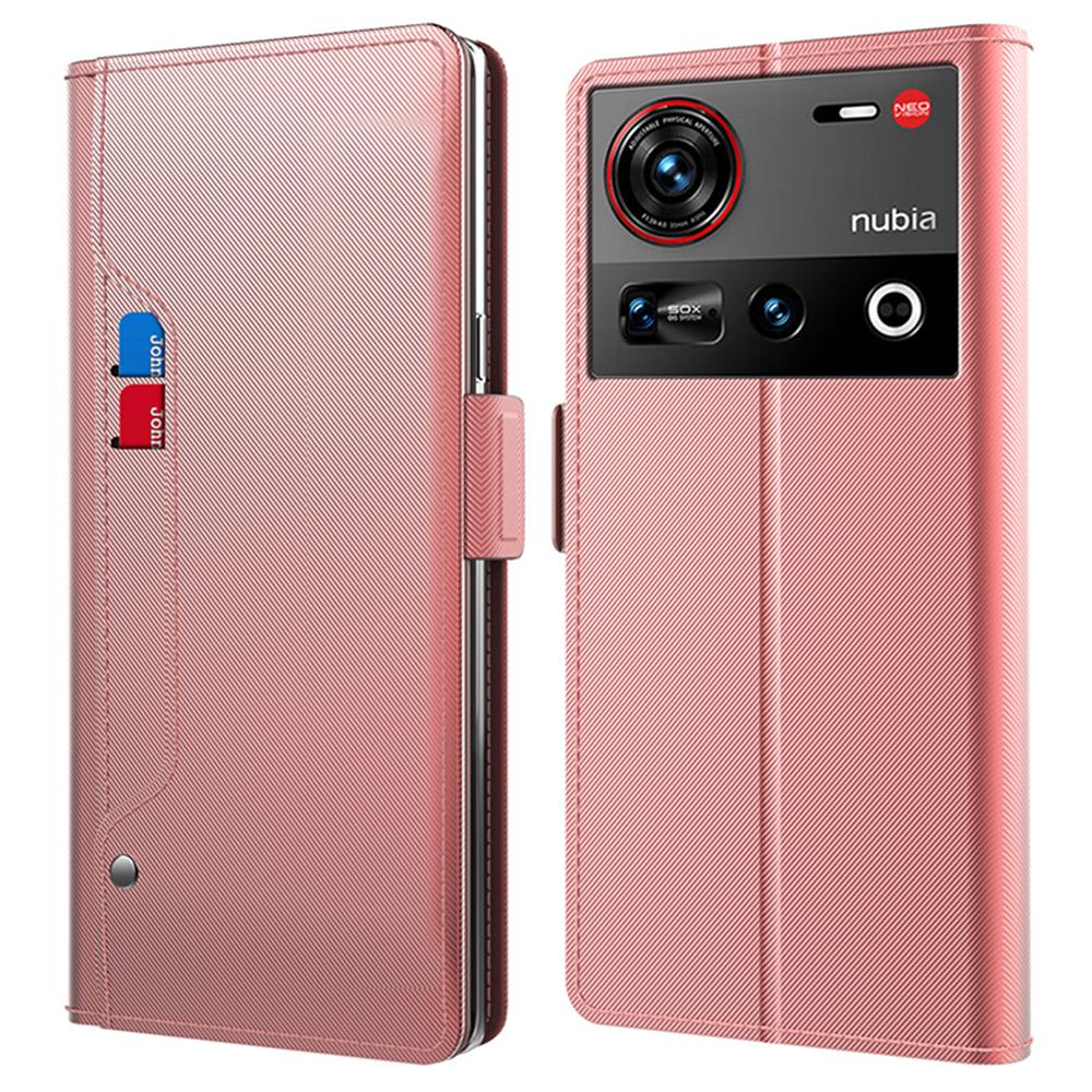 

Для ZTE nubia Z70 Ultra 5G Чехол-подставка из ПУ кожи Чехол для телефона Держатель для карт Зеркало Rose Gold