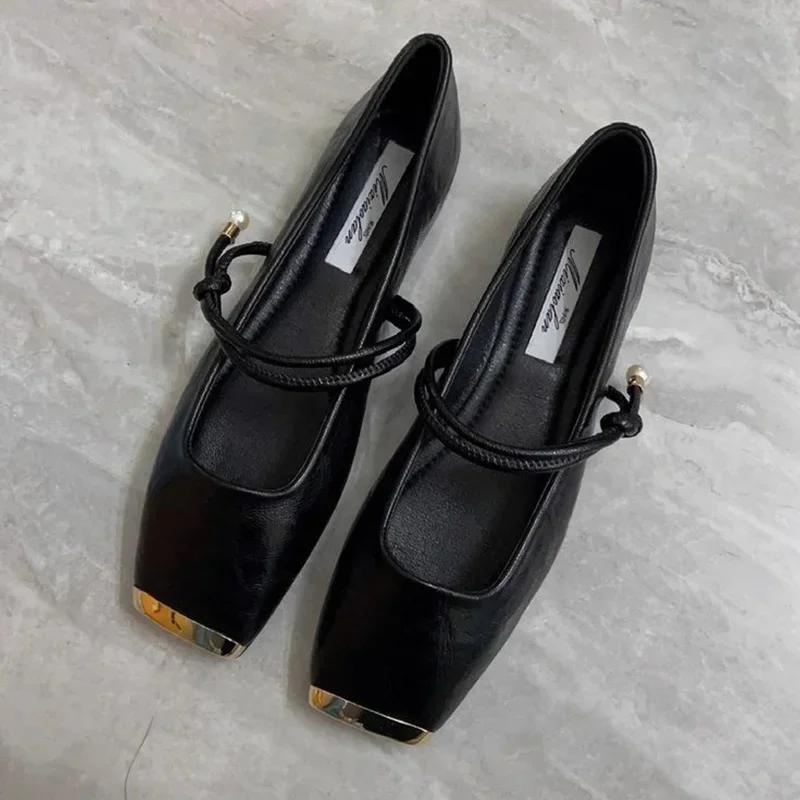 

Мода Женские Балетки Туфли Квадратный Носок Элегантные Лоферы Обувь Женские Сандалии Лето 2025 Мода Балетки Обувь для Ходьбы Сандалии Женские 40 чёрный