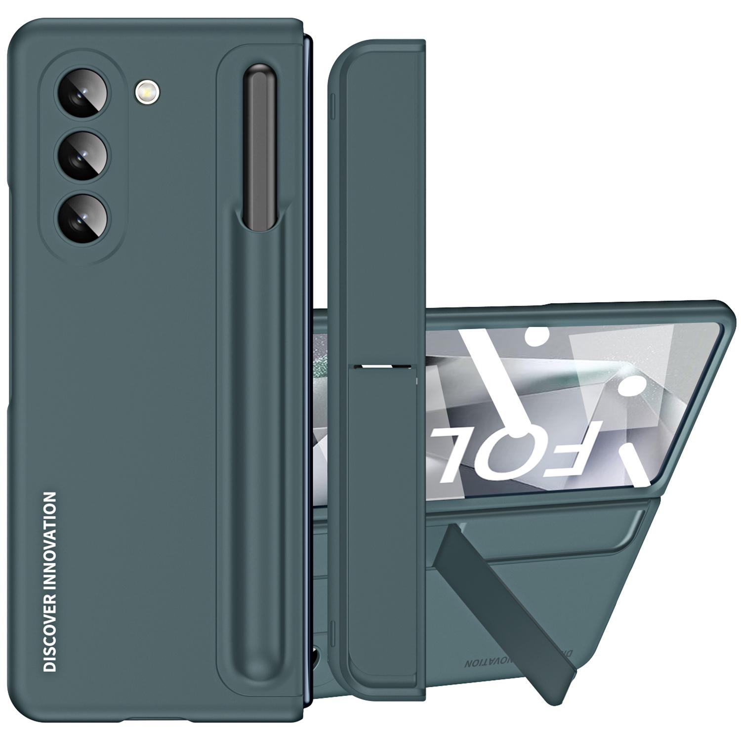 

For Samsung Galaxy Z Fold6 5G Case Hidden Kickstand Hard PC Phone Cover with Screen Film/Stylus Green