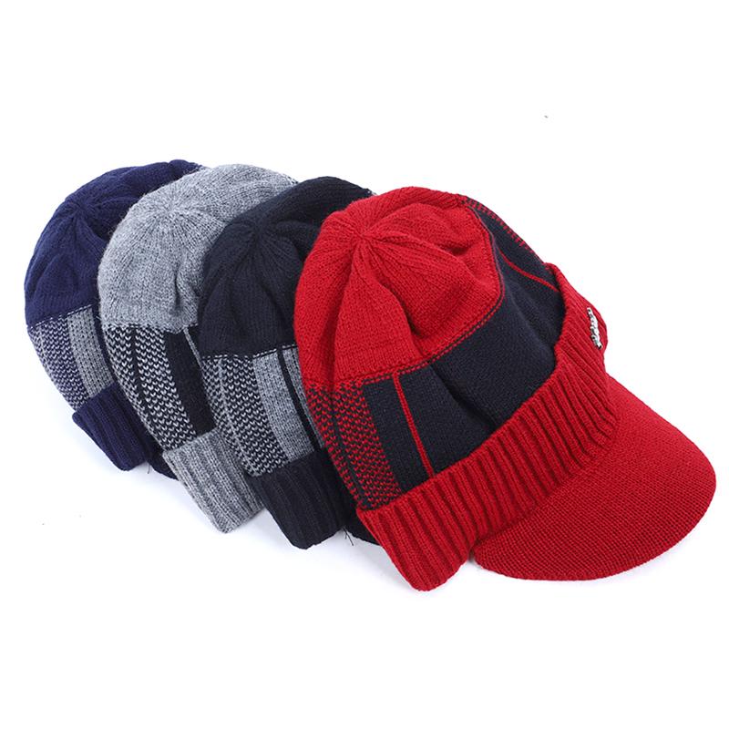 1 Stück Fleecegefütterte Warme Strickmütze Outdoor Skimütze Winter Beanie Acrylfaser Herren