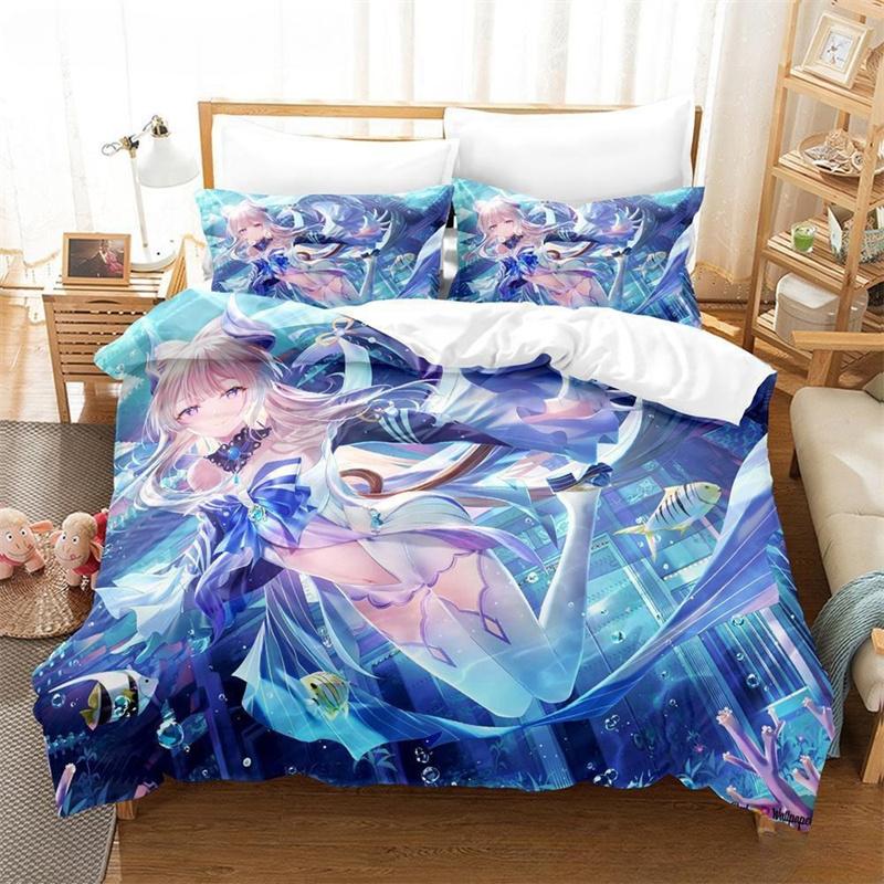 

Lightweight Vibrant Genshin Impact Sangonomiya Kokomi Cartoon Anime three piece Adult Kid Bedroom Sets 3D Kawaii Girls Quilt Comforter (quilt)-EU Single(135*200cm)3pcs