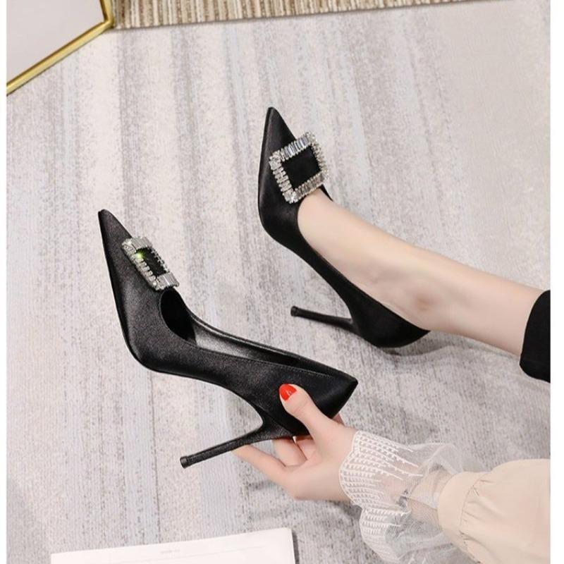 New Spring and Autumn Casual Pearl Wedding Shoes Stiletto Square Rhinestone Sexy and Comfortable High Heel Zapatos Mujer