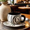 American Retro Black and White Striped Hand-painted Ceramic Coffee Cups and Saucers, High-value Latte Cups, Niche Design Cups