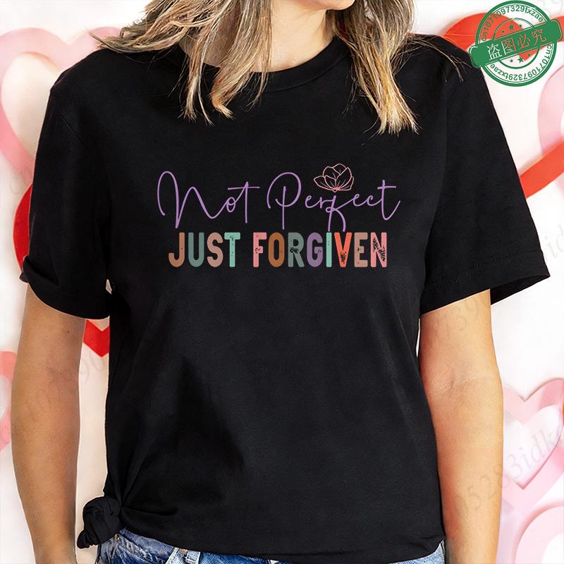 Nicht Perfekt Nur Vergeben T-Shirt für Damen Herz Kreuz Grafik T-Shirt Lässige Kurzarm O-Ausschnitt Oberteile Inspirierendes Christliches Geschenk