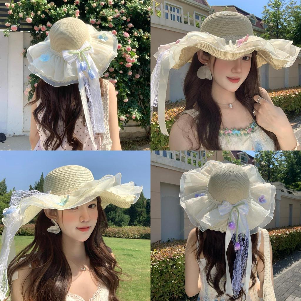 Summer Straw Hat With Large Brim For Beach And Sun Protection