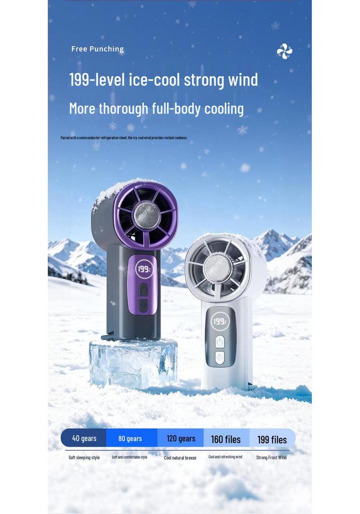 Rechargeable USB Handheld Mini Fan with Digital Display & Ice Pack Pocket