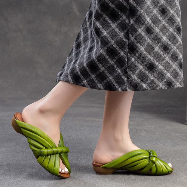 3CM Personality Design Women Summer Slippers Cow Leather Open Toe Outside Casual Slippers 2025 Ladies Slip On Thick Heel Sandals
