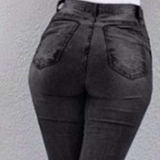 Lady Jeans High Waist Long Elastic Flare Design Denim Pants for Daily Wear