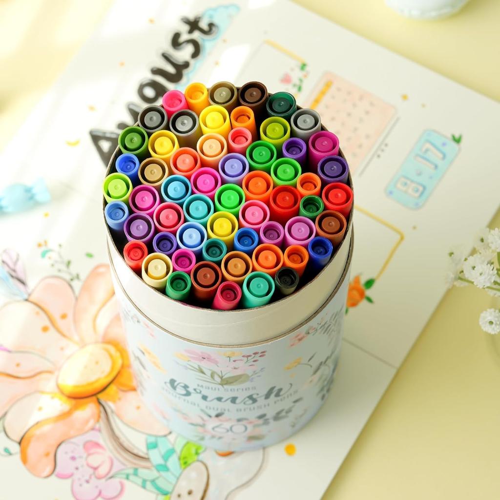 Ohuhu Illustration 60 Brush and Extra Fine Art Marker Watercolor for Picture Adult Coloring School Storage Case Included Pens, Colors, Point, Pens,
