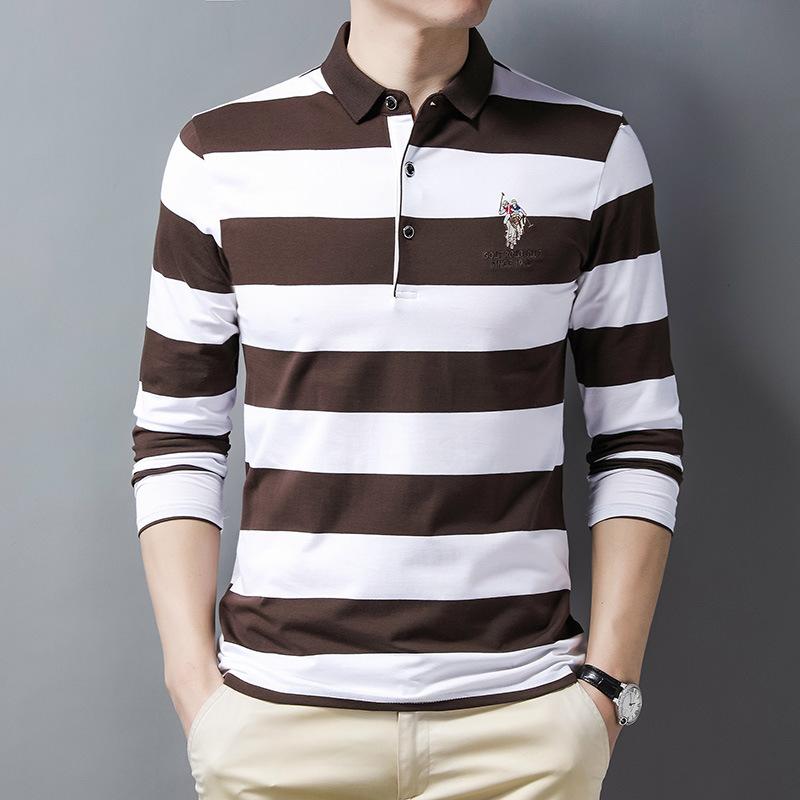 Bavlněná proužkovaná košile pro muže středního věku, s dlouhým rukávem, triko pro muže středního věku, top