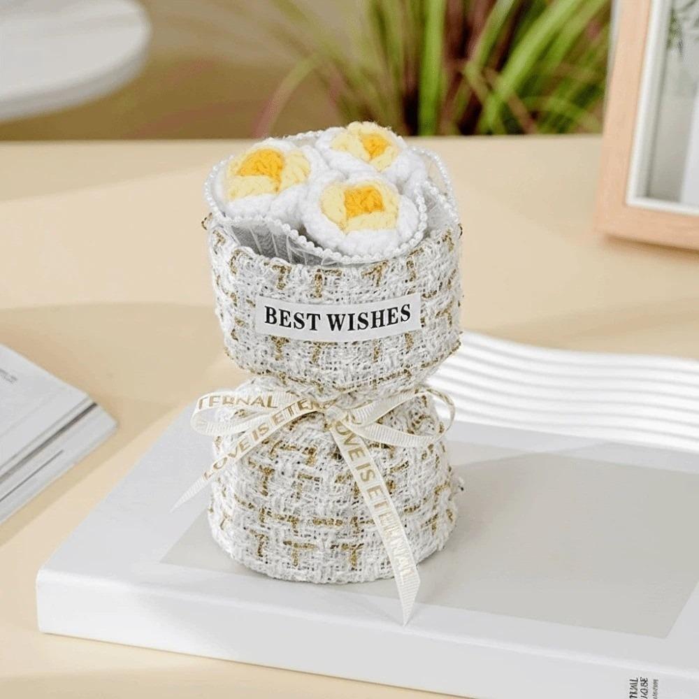 Creative Graduation Gift Crochet Flowers Bouquet Handmade Home Decor Rose Flowers Bouquet Mini Puff Flower Bouquet Mothers' Day