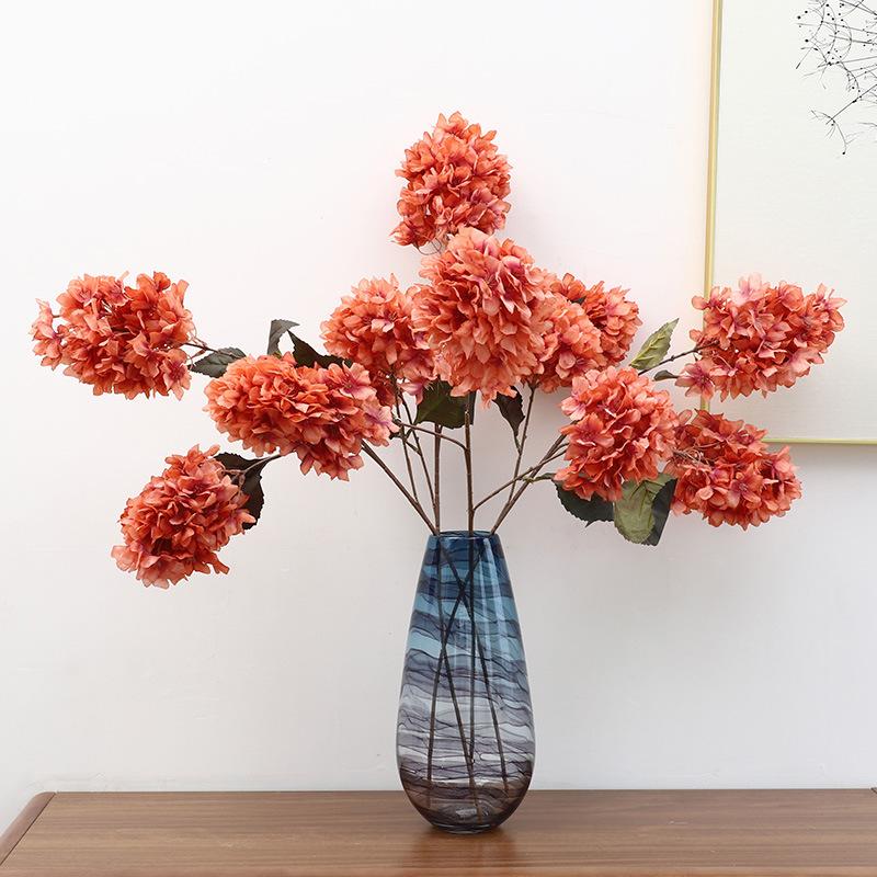 Simulated Hydrangea Hotel Lobby Wedding Decoration Fake Flowers 3 Head Large Hydrangea Wedding Simulation Flowers