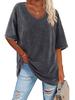 Womens Cotton V Neck T Shirt Short Sleeve Oversized Boyfriend Tunic Tee