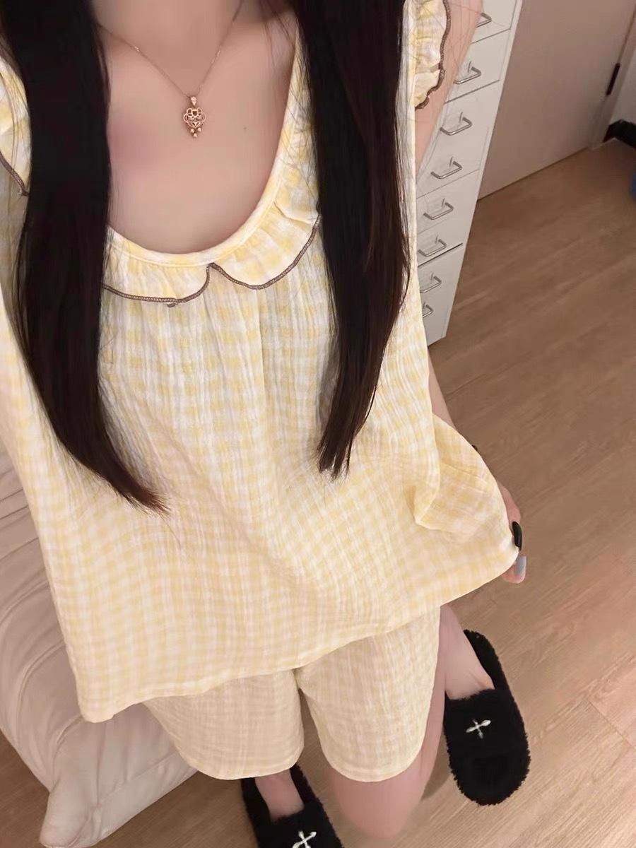 Japanese sweet ins simple style pajamas women s suspenders shorts lace two-piece set women s loungewear S