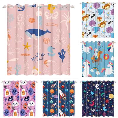 Kids Room Decoration Curtain Cartoon Pattern Whale Unicorn Space Planet Elephant Boy Girl Children'S Bedroom Blackout Curtains