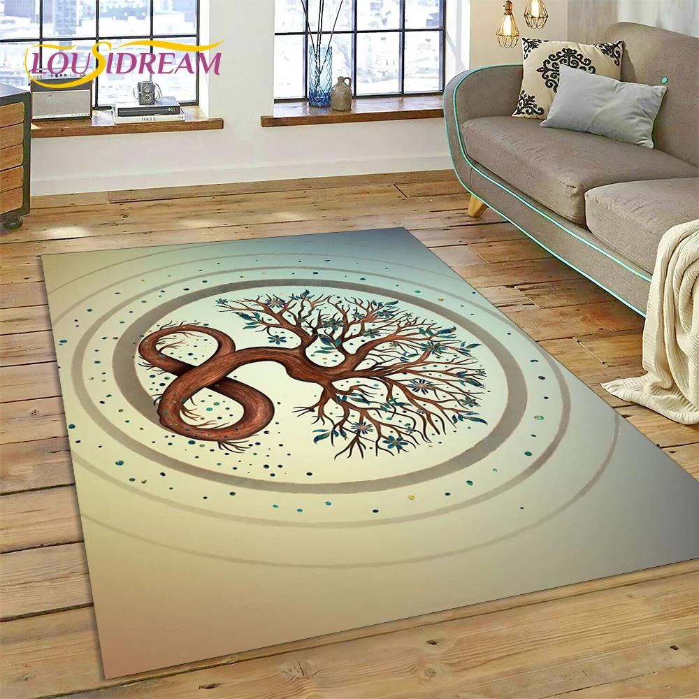 Doğa Yaşam Ağacı İskandinav Mitolojisi Yggdrasil Halı Kilim Ev Oturma Odası Yatak Odası Kanepe Kapı Paspası Dekor, Çocuk Kaymaz Zemin Paspası