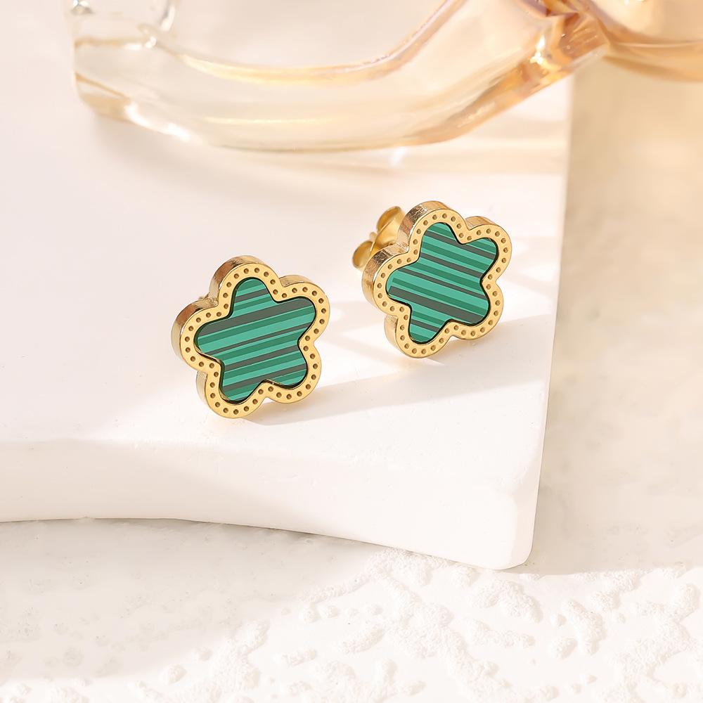 SHEIN 18K Gold-Plated Five-Petal Flower Jewelry Set: Bracelet, Necklace & Stud Earrings In Non-Fading Titanium Steel