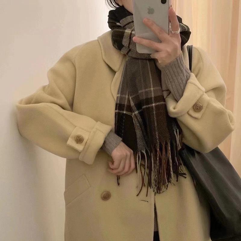 Scarf for Women, Autumn and Winter, Korean Style, New Plaid Melange Imitation Cashmere, Warm, Versatile, High-End Feel, British Retro Neck Warmer