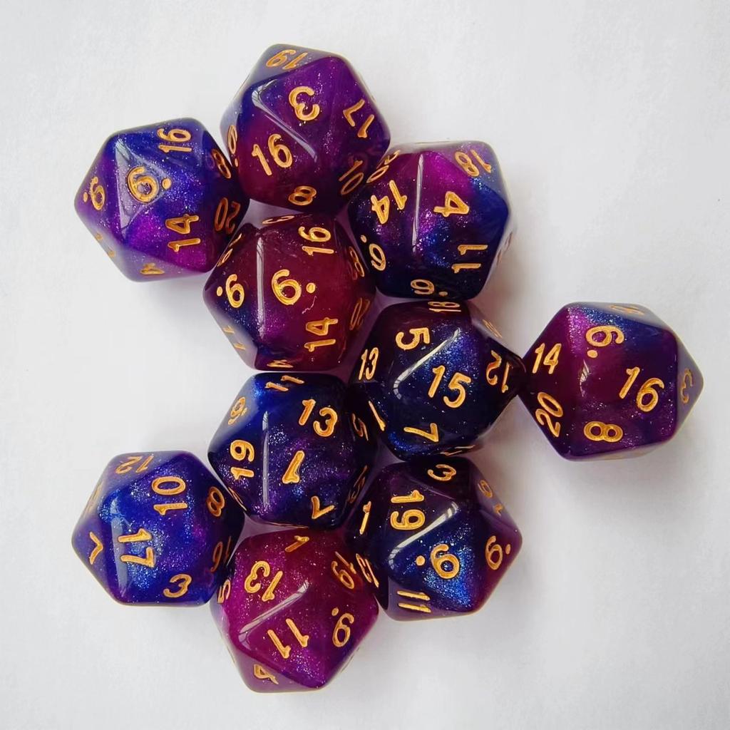10pcs/set of 20 Sided Dual Color Starry Sky Dice Acrylic Number Dice for Dnd COC RPG Running Team Table Board Game Dnd Dice Set