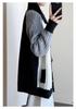 Women's Retro Hong Kong Style Mid-Length Cable Knit Wool Cardigan with Round Neck