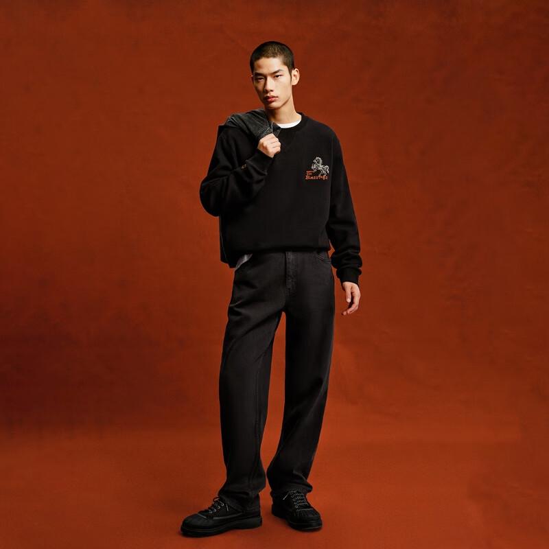 JACK&JONES Men's Embroidered Wide-Leg Jeans