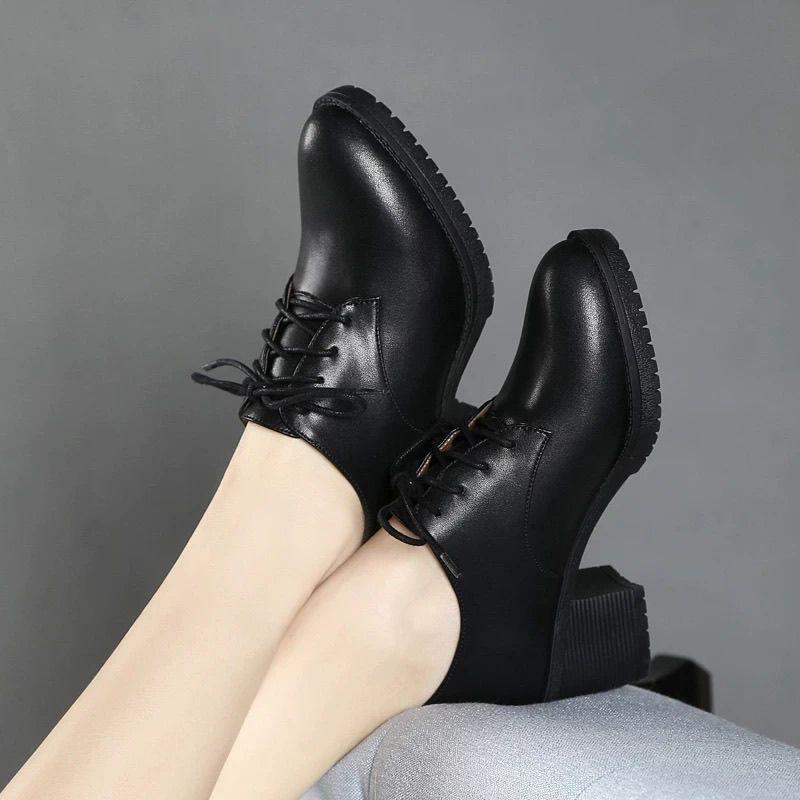 

Туфли женские весенне-осенние ретро маленькие кожаные туфли женские в британском стиле на среднем каблуке профессиональные одинарные туфли для собеседования черные туфли 37