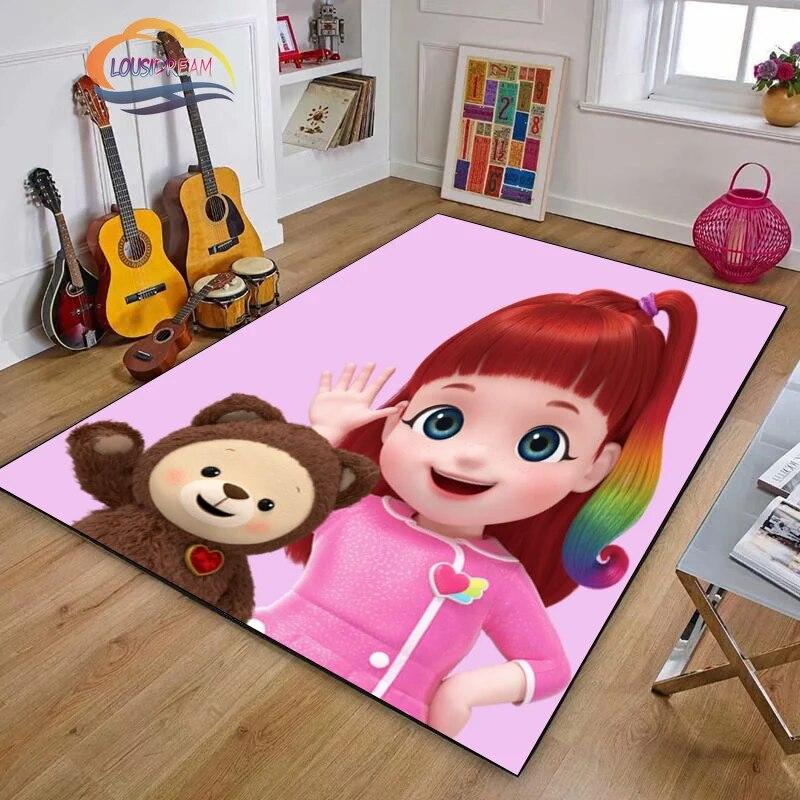3D Printing Rainbow Ruby Series Carpet Lulu and Bear Cartoon Living Room Bedroom Non-slip Rug Soft Play Area Floor Mat Girl Gift