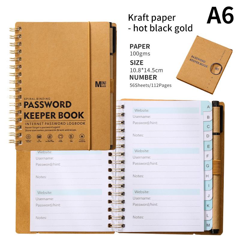 A6 Password Coil Notebook with Custom Letter Tabs & Logo for Business Meetings