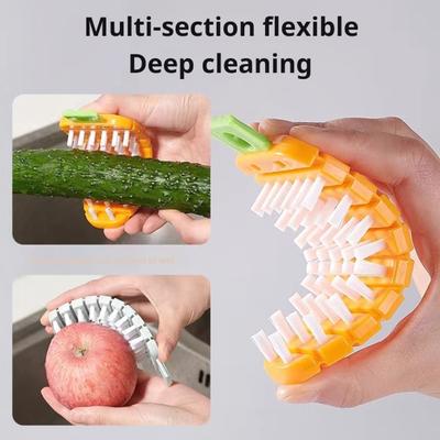 Escova de limpeza em forma de cenoura para vegetais, frutas, cerdas flexíveis, escova de esfregar sem arranhões para remoção de manchas, design de junta multissetorial