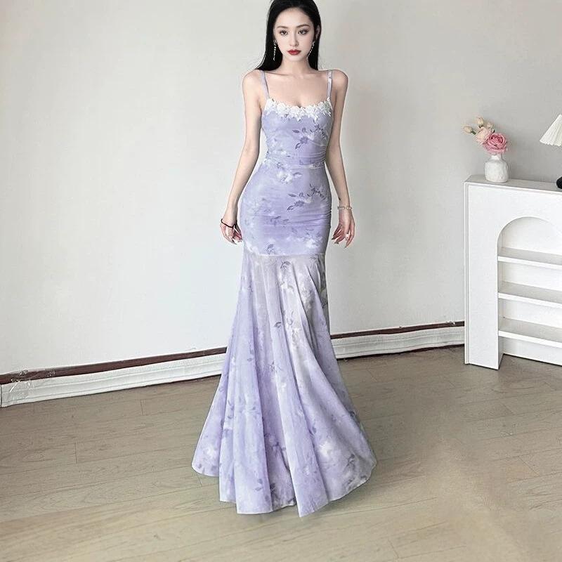 Spring Ballet Vacation Style, Super Fairy Lace Patchwork Slip Dress, Mesh Tulle Gradient Floral Mermaid Tail, Stunning Pure and Alluring Dress