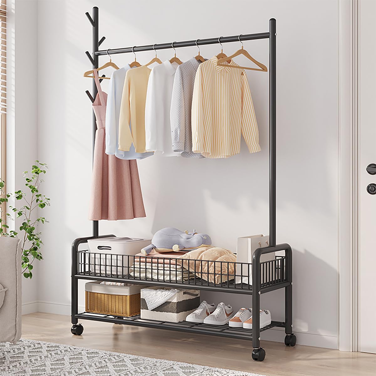 

Vinteky Clothes Hanger Clothes Storage Mesh Shelf Easy to Width x Depth x Height inches x 35 x 176 Heavy Casters Included Rack, Stylish, Rack, чёрный
