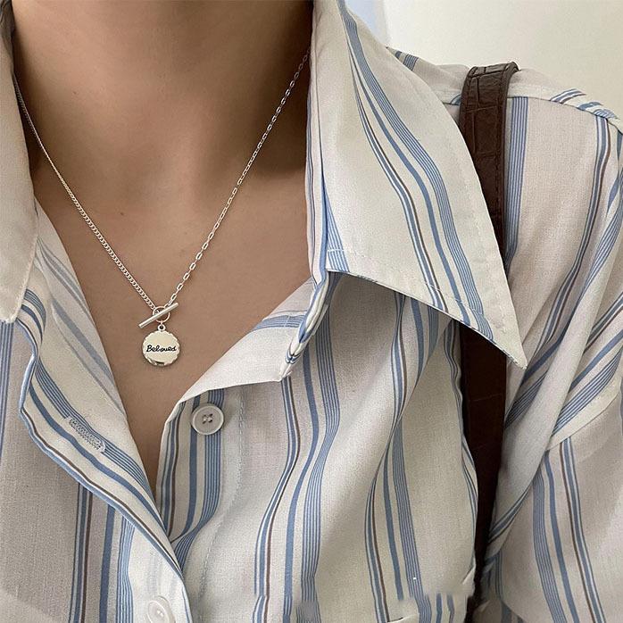 INS Special-Interest Design High-Grade S925 Sterling Silver OT Buckle Round Necklace Autumn/Winter Sweater Chain