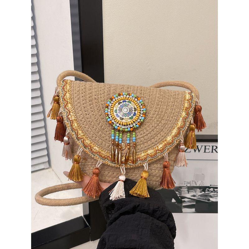Ethnic Style Tassel Small Bag Women 2025 New Fashion Woven Bucket Bag Spring and Summer High-Grade Shoulder Messenger Bag
